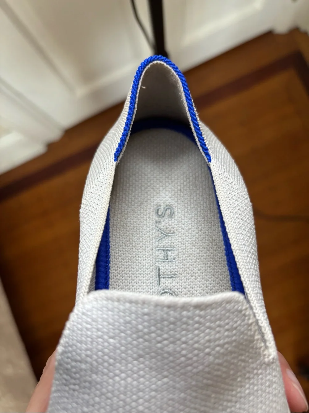 Rothy's Women's Slip-On Flats in Linen with Blue Trim